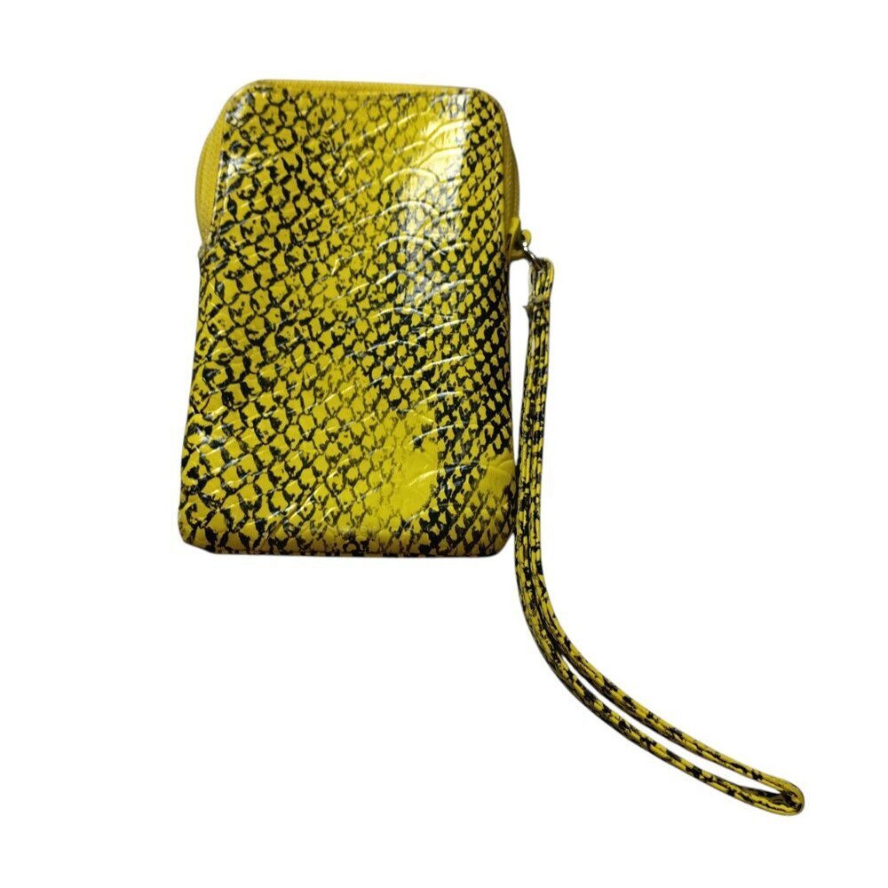 Kenneth Cole Reaction Yellow/Black Phone Case Wristlet Zip Up Pouch Logo - Picture 4 of 4